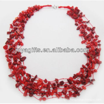 8Wire Knotted red coral Chip Necklace with lobster clasp necklace interface